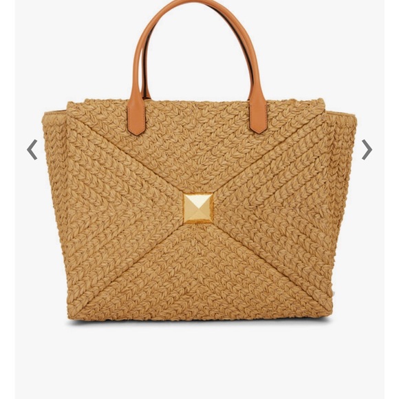 Valentino Garavani Large One Stud Raffia Double Handle Bag - Picture 2 of 3